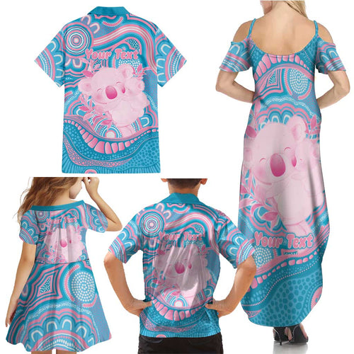 Koala Mum Australia Mother's Day Personalised Family Matching Summer Maxi Dress and Hawaiian Shirt Pink and Blue Aboriginal Art