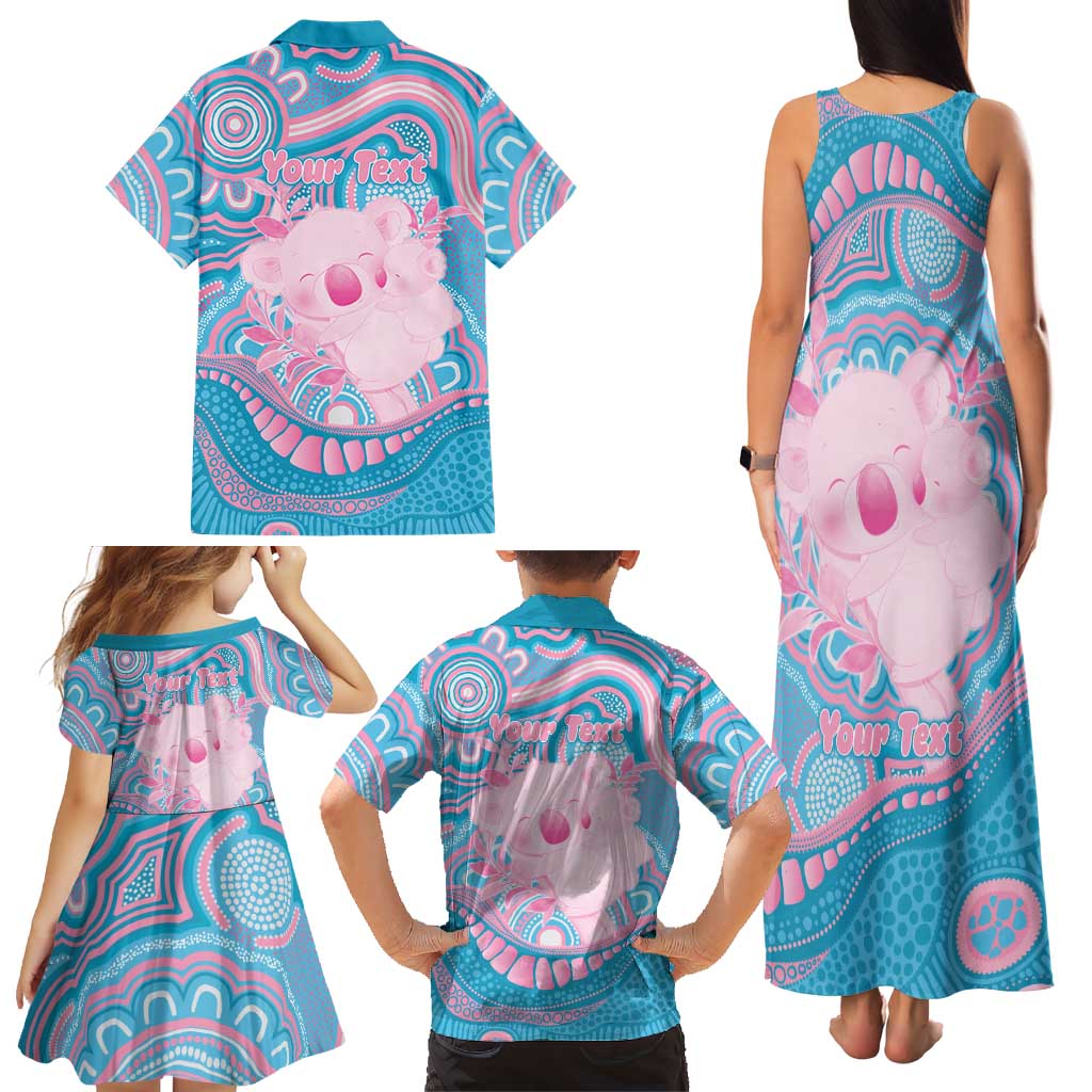 Koala Mum Australia Mother's Day Personalised Family Matching Tank Maxi Dress and Hawaiian Shirt Pink and Blue Aboriginal Art