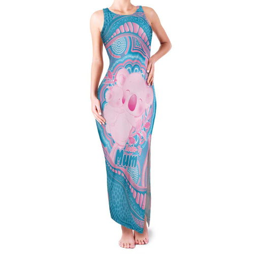 Koala Mum Australia Mother's Day Personalised Family Matching Tank Maxi Dress and Hawaiian Shirt Pink and Blue Aboriginal Art