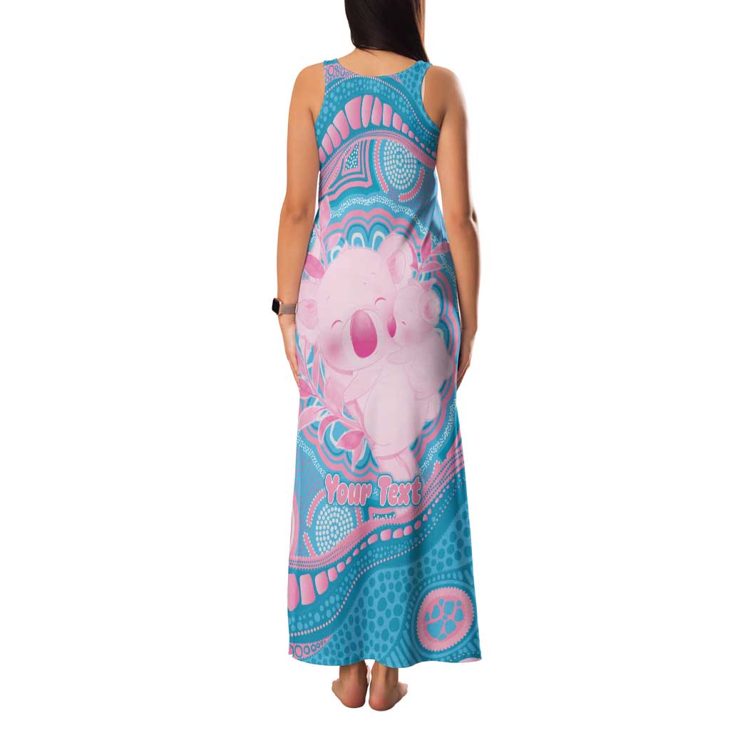 Koala Mum Australia Mother's Day Personalised Family Matching Tank Maxi Dress and Hawaiian Shirt Pink and Blue Aboriginal Art
