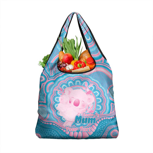 Koala Mum Australia Mother's Day Personalised Grocery Bag Pink and Blue Aboriginal Art