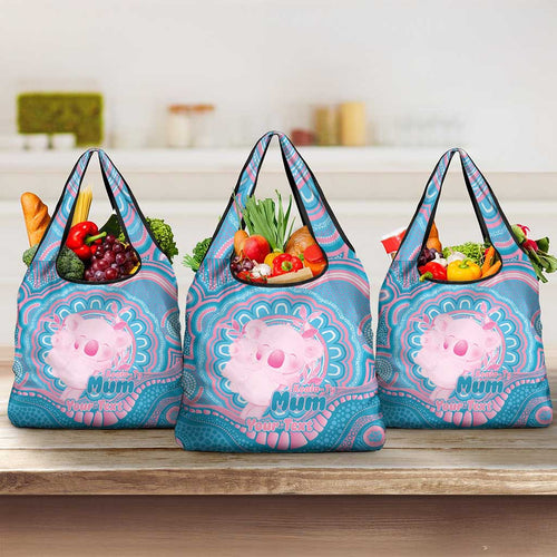 Koala Mum Australia Mother's Day Personalised Grocery Bag Pink and Blue Aboriginal Art
