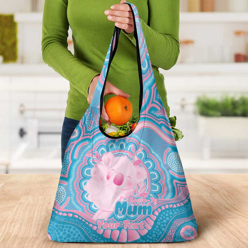 Koala Mum Australia Mother's Day Personalised Grocery Bag Pink and Blue Aboriginal Art