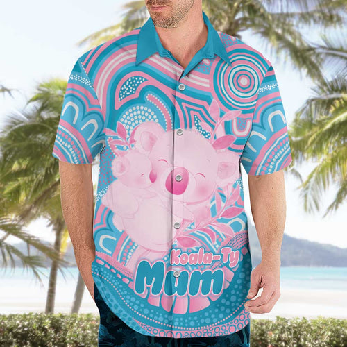 Koala Mum Australia Mother's Day Personalised Hawaiian Shirt Pink and Blue Aboriginal Art