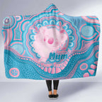Koala Mum Australia Mother's Day Personalised Hooded Blanket Pink and Blue Aboriginal Art