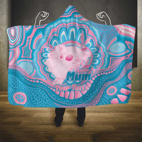 Koala Mum Australia Mother's Day Personalised Hooded Blanket Pink and Blue Aboriginal Art