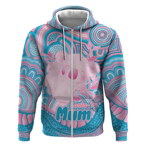 Koala Mum Australia Mother's Day Personalised Hoodie Pink and Blue Aboriginal Art