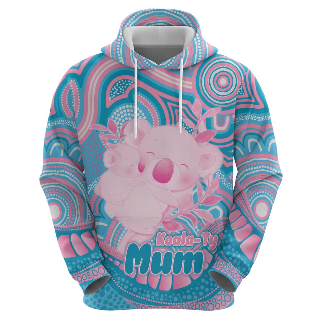 Koala Mum Australia Mother's Day Personalised Hoodie Pink and Blue Aboriginal Art