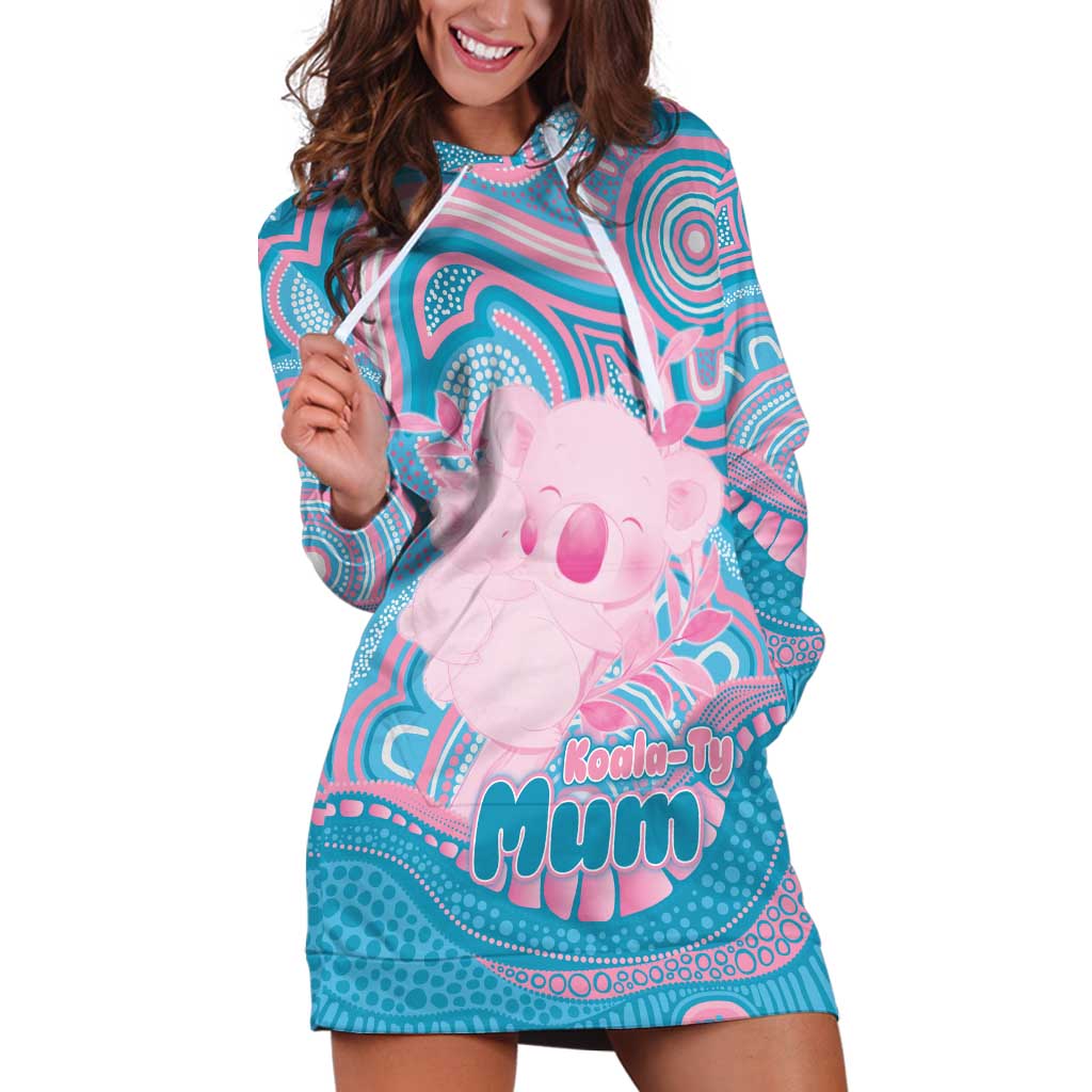 Koala Mum Australia Mother's Day Personalised Hoodie Dress Pink and Blue Aboriginal Art