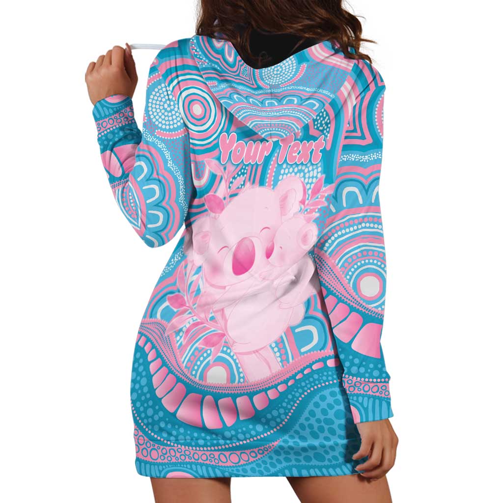 Koala Mum Australia Mother's Day Personalised Hoodie Dress Pink and Blue Aboriginal Art