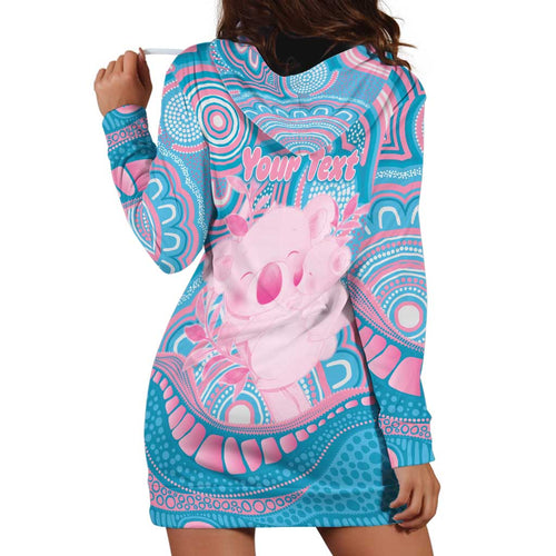 Koala Mum Australia Mother's Day Personalised Hoodie Dress Pink and Blue Aboriginal Art
