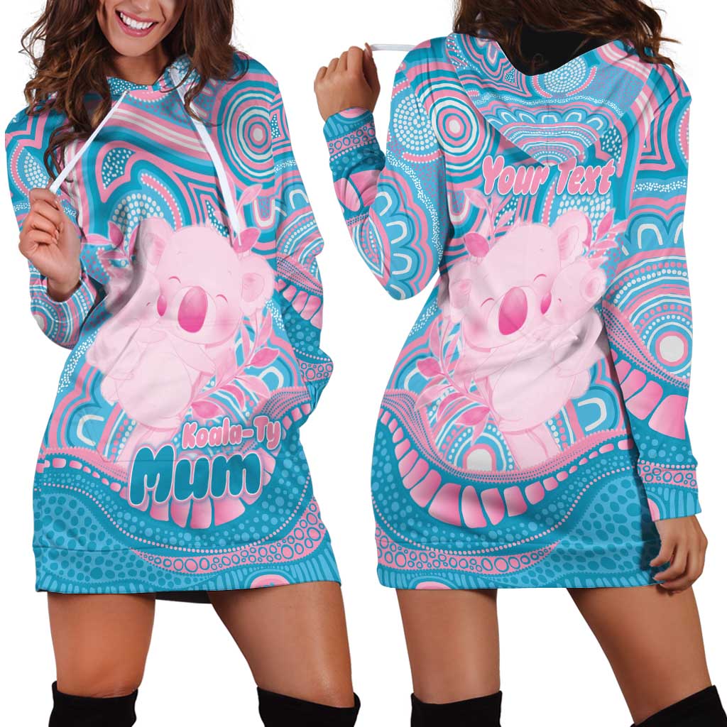 Koala Mum Australia Mother's Day Personalised Hoodie Dress Pink and Blue Aboriginal Art