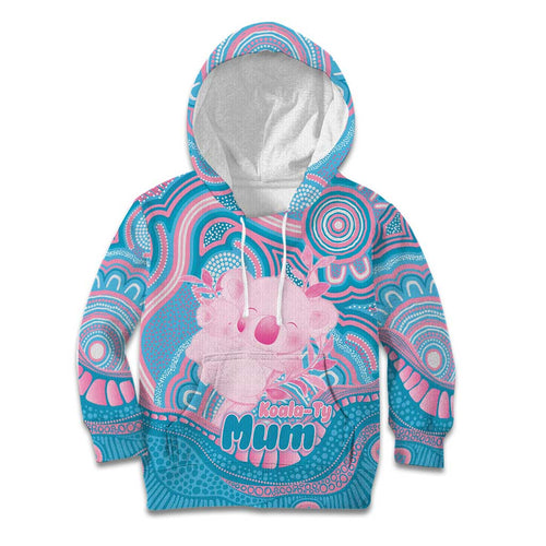 Koala Mum Australia Mother's Day Personalised Kid Hoodie Pink and Blue Aboriginal Art