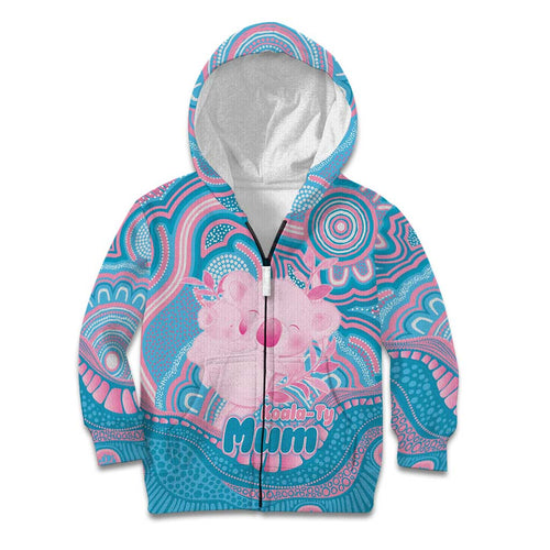 Koala Mum Australia Mother's Day Personalised Kid Hoodie Pink and Blue Aboriginal Art