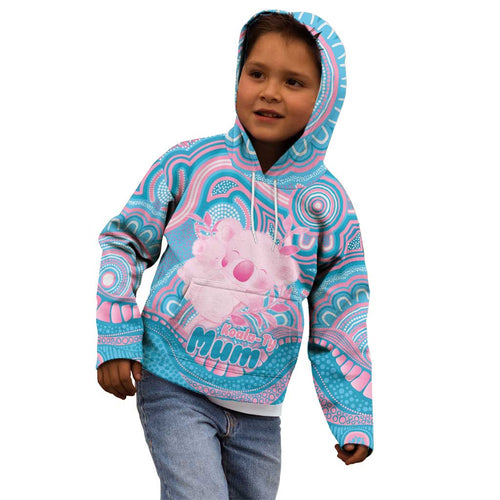 Koala Mum Australia Mother's Day Personalised Kid Hoodie Pink and Blue Aboriginal Art