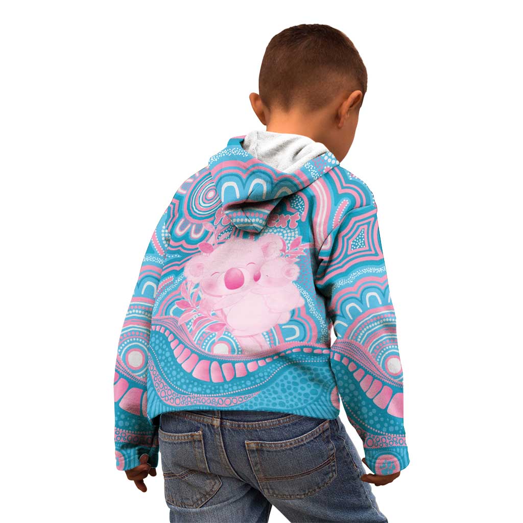 Koala Mum Australia Mother's Day Personalised Kid Hoodie Pink and Blue Aboriginal Art