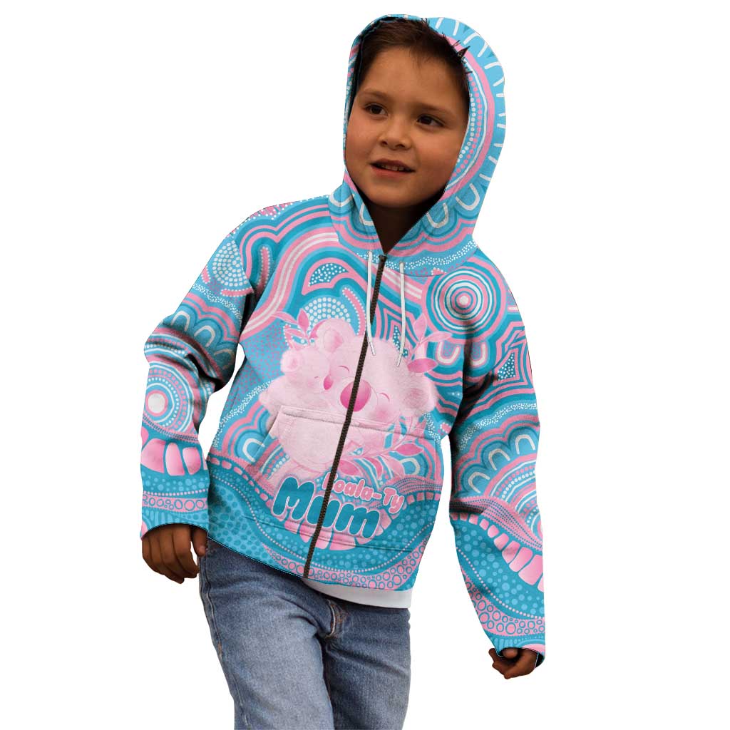 Koala Mum Australia Mother's Day Personalised Kid Hoodie Pink and Blue Aboriginal Art