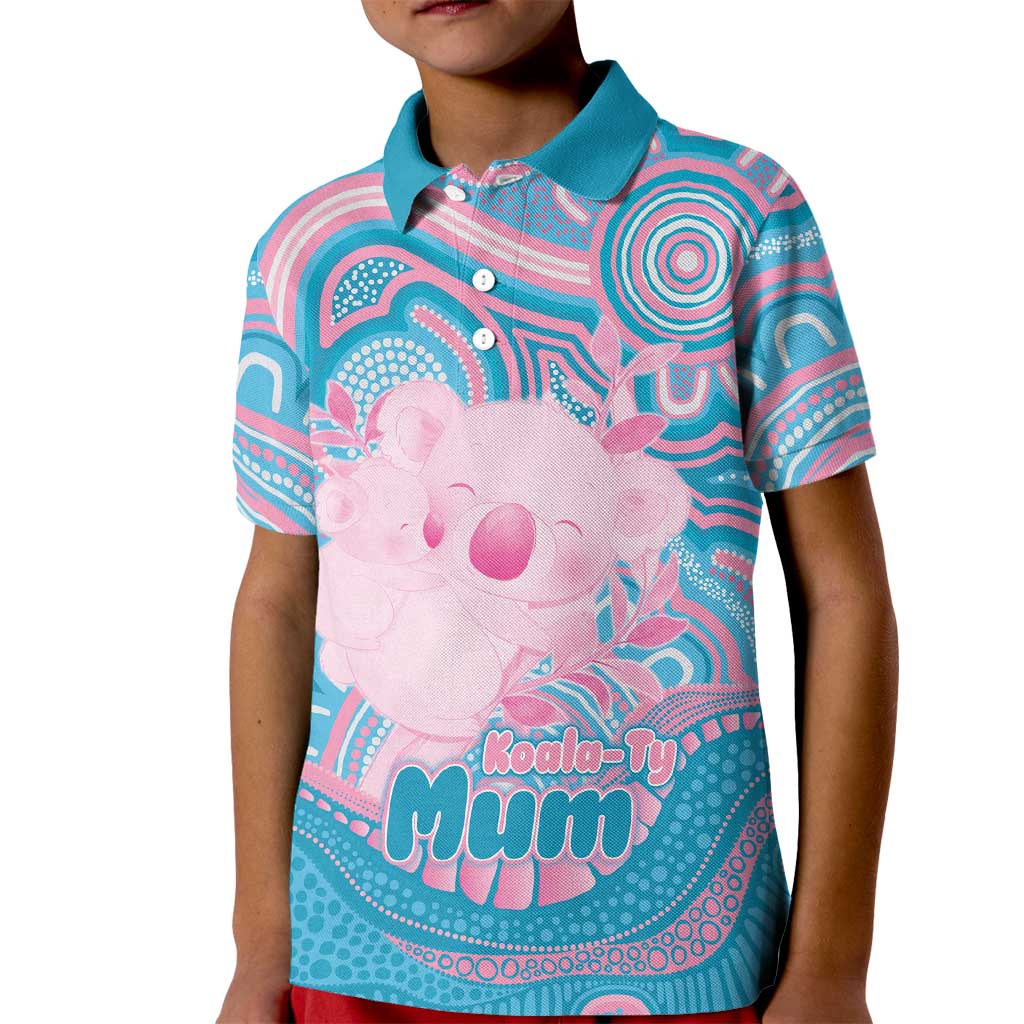 Koala Mum Australia Mother's Day Personalised Kid Polo Shirt Pink and Blue Aboriginal Art