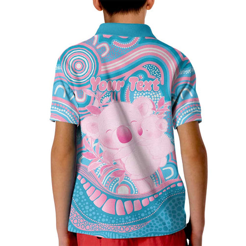 Koala Mum Australia Mother's Day Personalised Kid Polo Shirt Pink and Blue Aboriginal Art