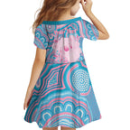 Koala Mum Australia Mother's Day Personalised Kid Short Sleeve Dress Pink and Blue Aboriginal Art