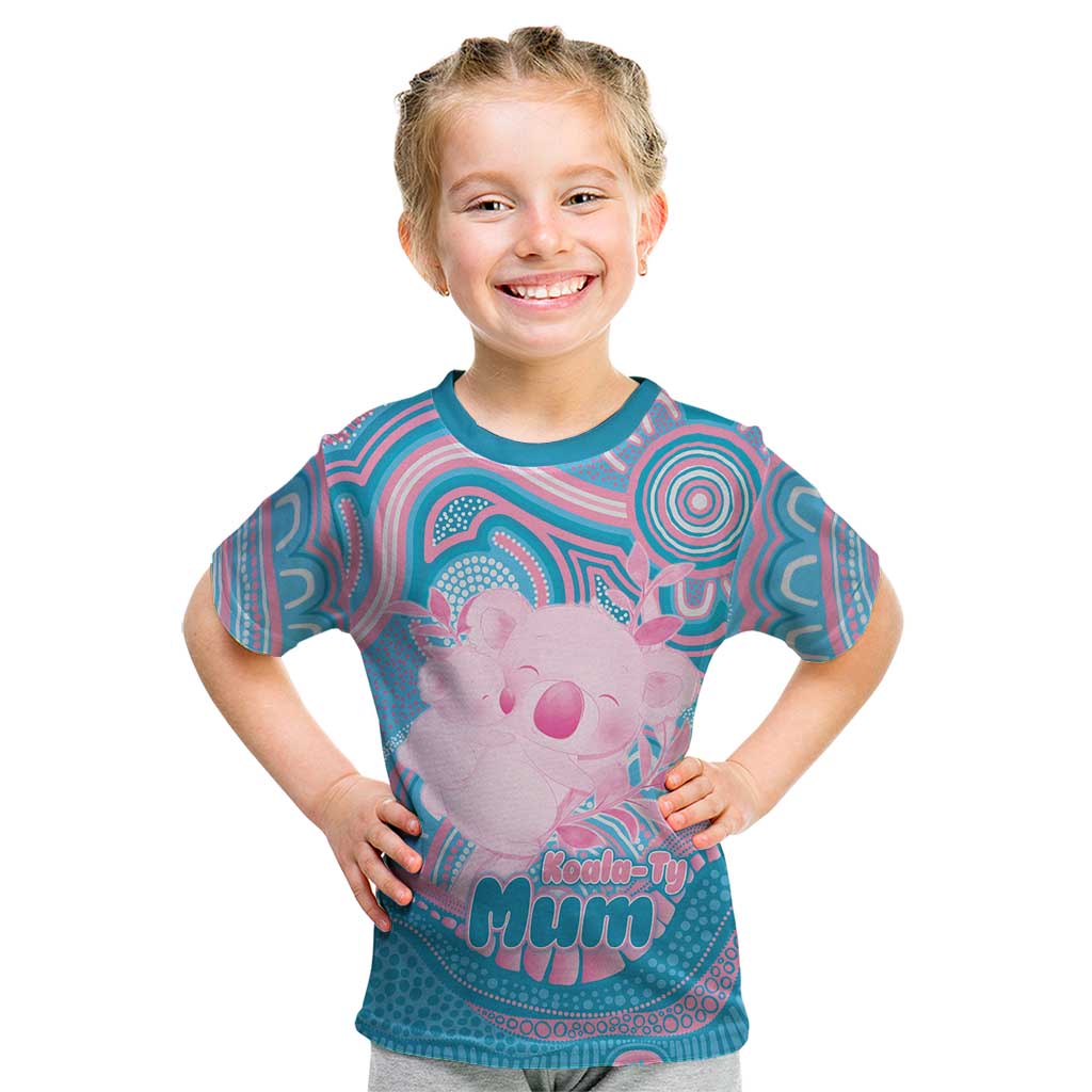 Koala Mum Australia Mother's Day Personalised Kid T Shirt Pink and Blue Aboriginal Art