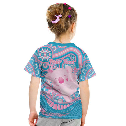 Koala Mum Australia Mother's Day Personalised Kid T Shirt Pink and Blue Aboriginal Art