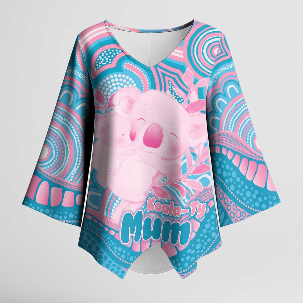 Koala Mum Australia Mother's Day Personalised Kimono Sleeve Blouse Pink and Blue Aboriginal Art
