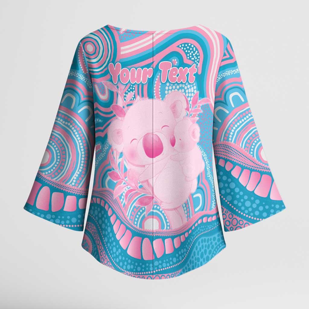 Koala Mum Australia Mother's Day Personalised Kimono Sleeve Blouse Pink and Blue Aboriginal Art