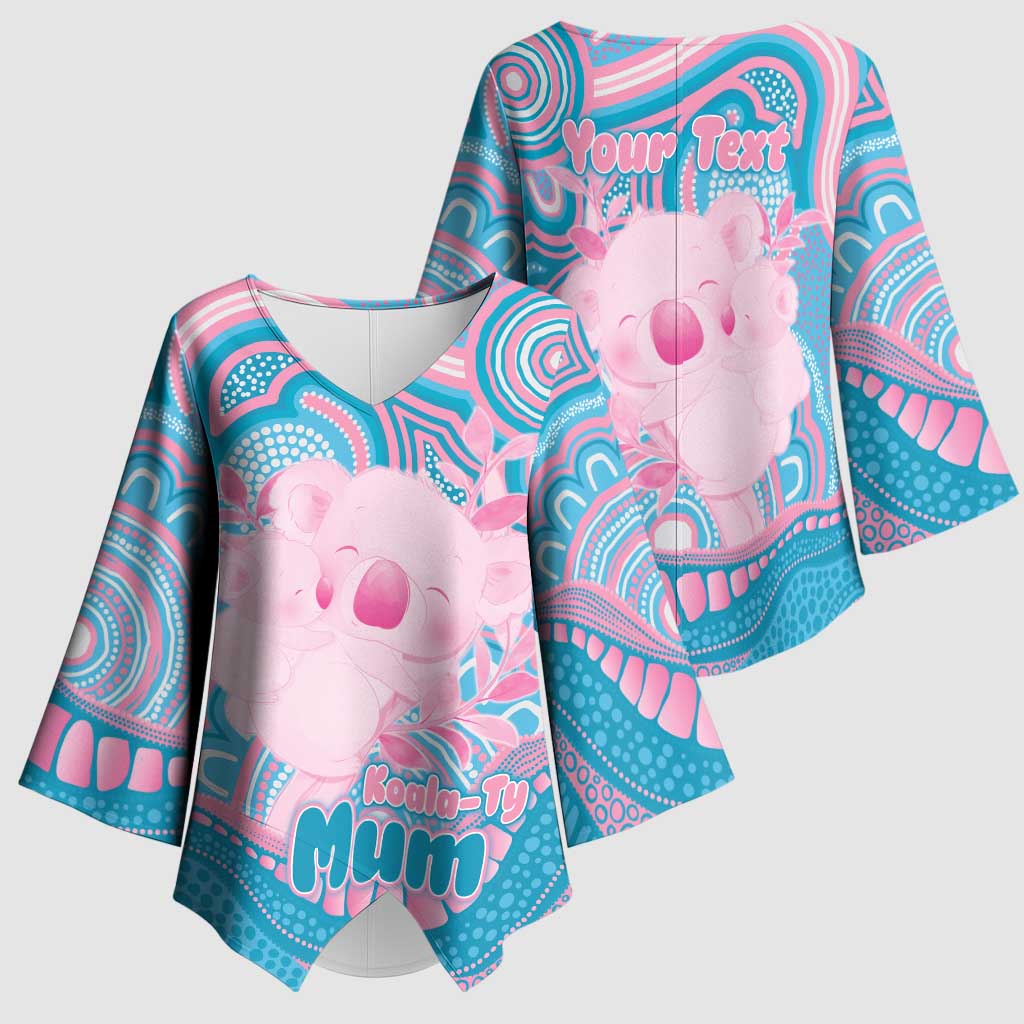 Koala Mum Australia Mother's Day Personalised Kimono Sleeve Blouse Pink and Blue Aboriginal Art
