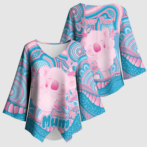 Koala Mum Australia Mother's Day Personalised Kimono Sleeve Blouse Pink and Blue Aboriginal Art