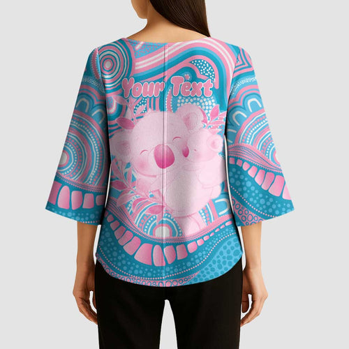 Koala Mum Australia Mother's Day Personalised Kimono Sleeve Blouse Pink and Blue Aboriginal Art