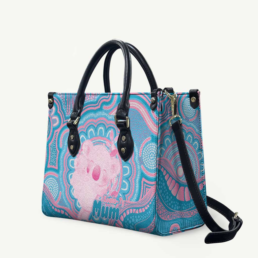 Koala Mum Australia Mother's Day Personalised Leather Bag Pink and Blue Aboriginal Art