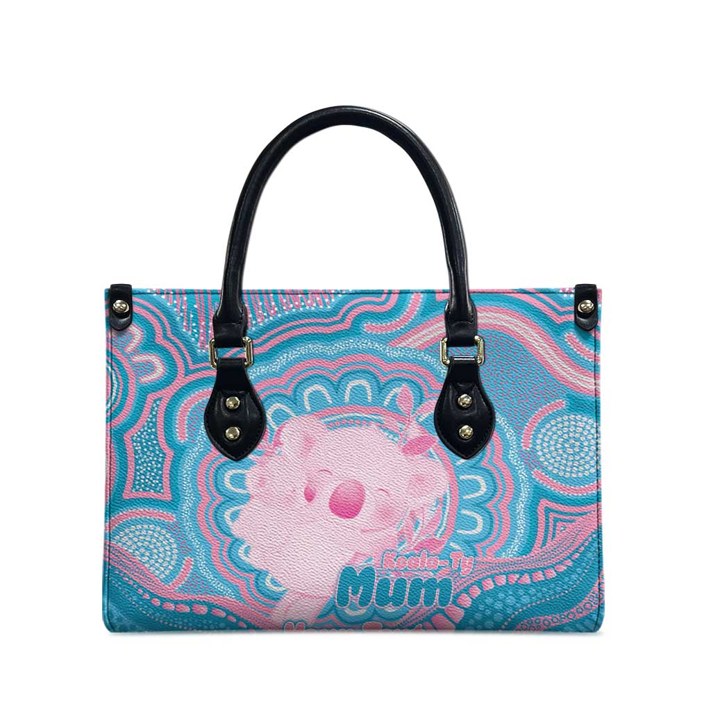 Koala Mum Australia Mother's Day Personalised Leather Bag Pink and Blue Aboriginal Art