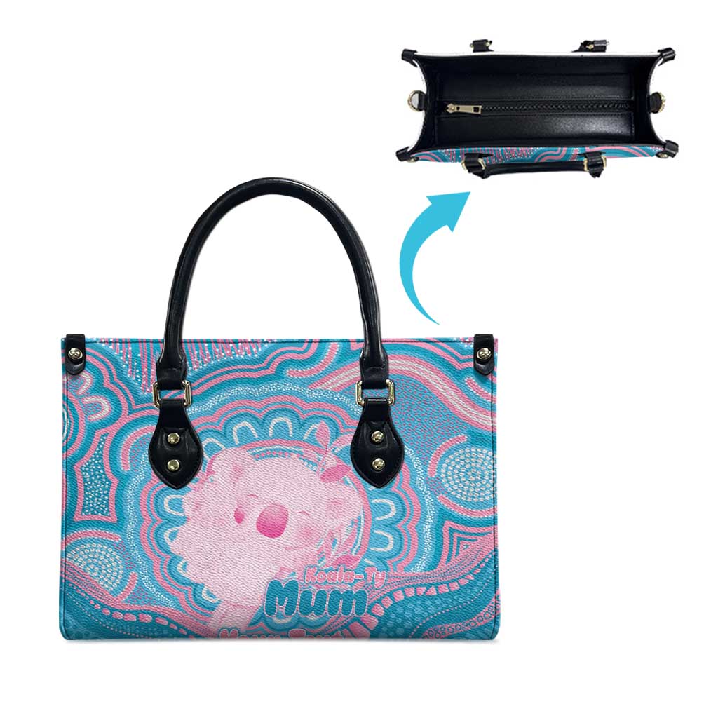 Koala Mum Australia Mother's Day Personalised Leather Bag Pink and Blue Aboriginal Art