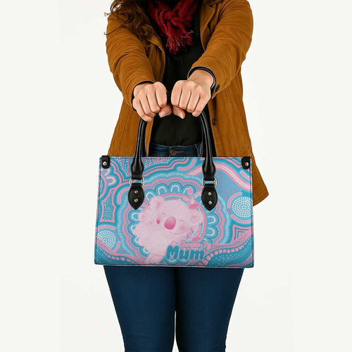 Koala Mum Australia Mother's Day Personalised Leather Bag Pink and Blue Aboriginal Art