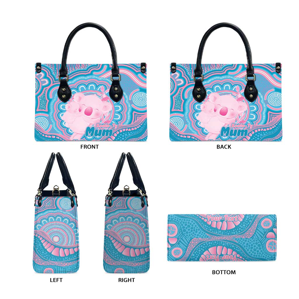 Koala Mum Australia Mother's Day Personalised Leather Bag Pink and Blue Aboriginal Art