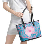 Koala Mum Australia Mother's Day Personalised Leather Tote Bag Pink and Blue Aboriginal Art