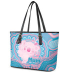 Koala Mum Australia Mother's Day Personalised Leather Tote Bag Pink and Blue Aboriginal Art