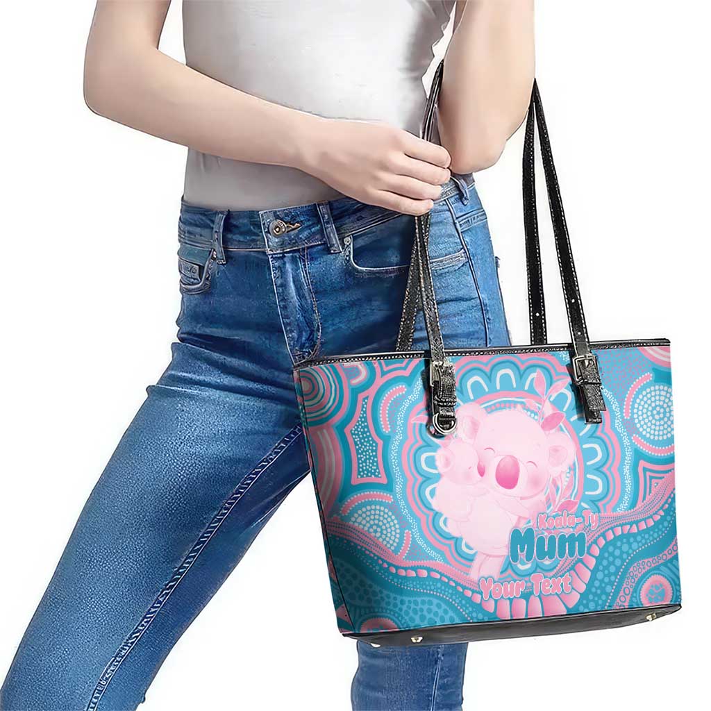 Koala Mum Australia Mother's Day Personalised Leather Tote Bag Pink and Blue Aboriginal Art