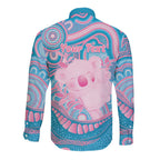 Koala Mum Australia Mother's Day Personalised Long Sleeve Button Shirt Pink and Blue Aboriginal Art
