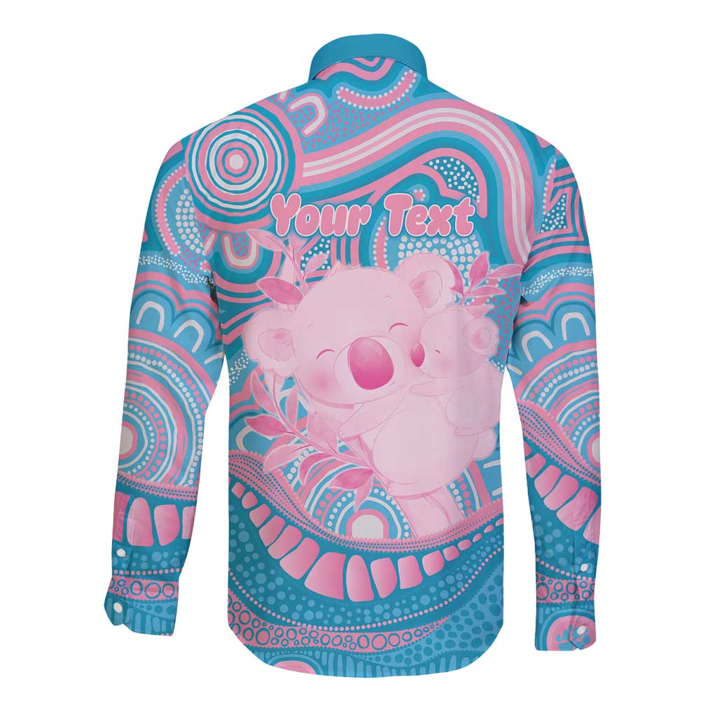 Koala Mum Australia Mother's Day Personalised Long Sleeve Button Shirt Pink and Blue Aboriginal Art