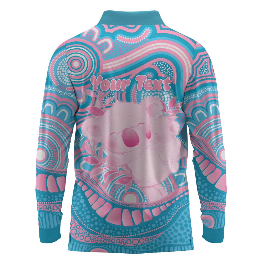 Koala Mum Australia Mother's Day Personalised Long Sleeve Polo Shirt Pink and Blue Aboriginal Art