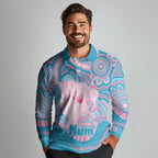 Koala Mum Australia Mother's Day Personalised Long Sleeve Polo Shirt Pink and Blue Aboriginal Art