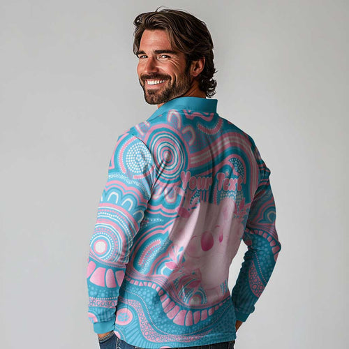 Koala Mum Australia Mother's Day Personalised Long Sleeve Polo Shirt Pink and Blue Aboriginal Art