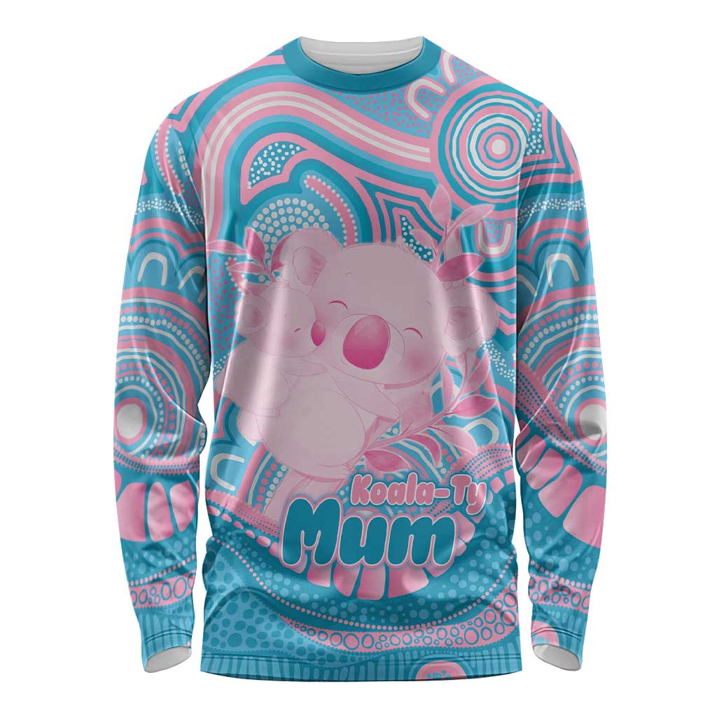 Koala Mum Australia Mother's Day Personalised Long Sleeve Shirt Pink and Blue Aboriginal Art