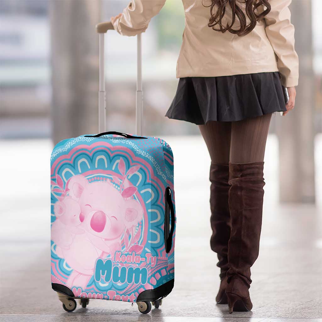 Koala Mum Australia Mother's Day Personalised Luggage Cover Pink and Blue Aboriginal Art