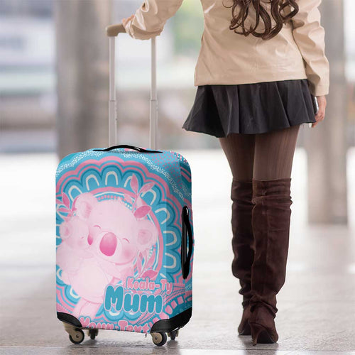 Koala Mum Australia Mother's Day Personalised Luggage Cover Pink and Blue Aboriginal Art