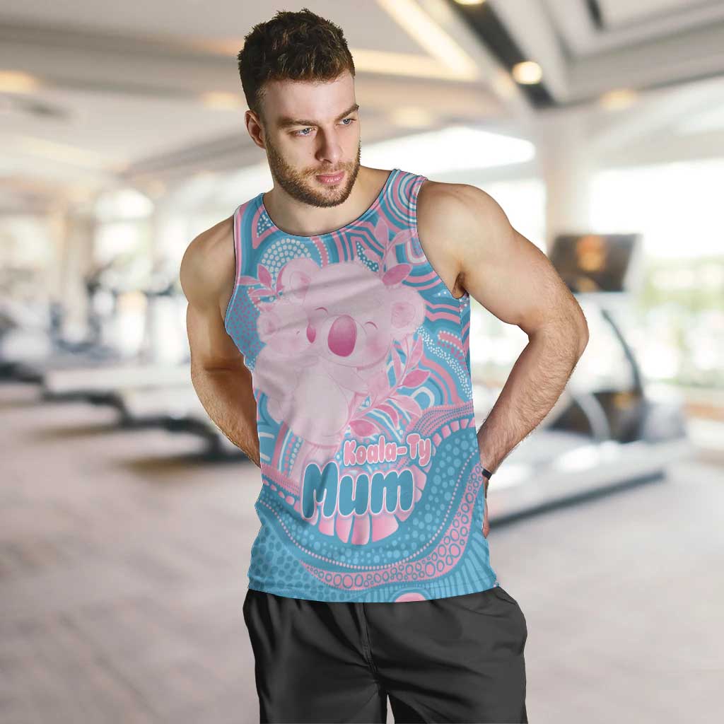 Koala Mum Australia Mother's Day Personalised Men Tank Top Pink and Blue Aboriginal Art