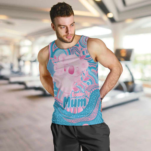 Koala Mum Australia Mother's Day Personalised Men Tank Top Pink and Blue Aboriginal Art
