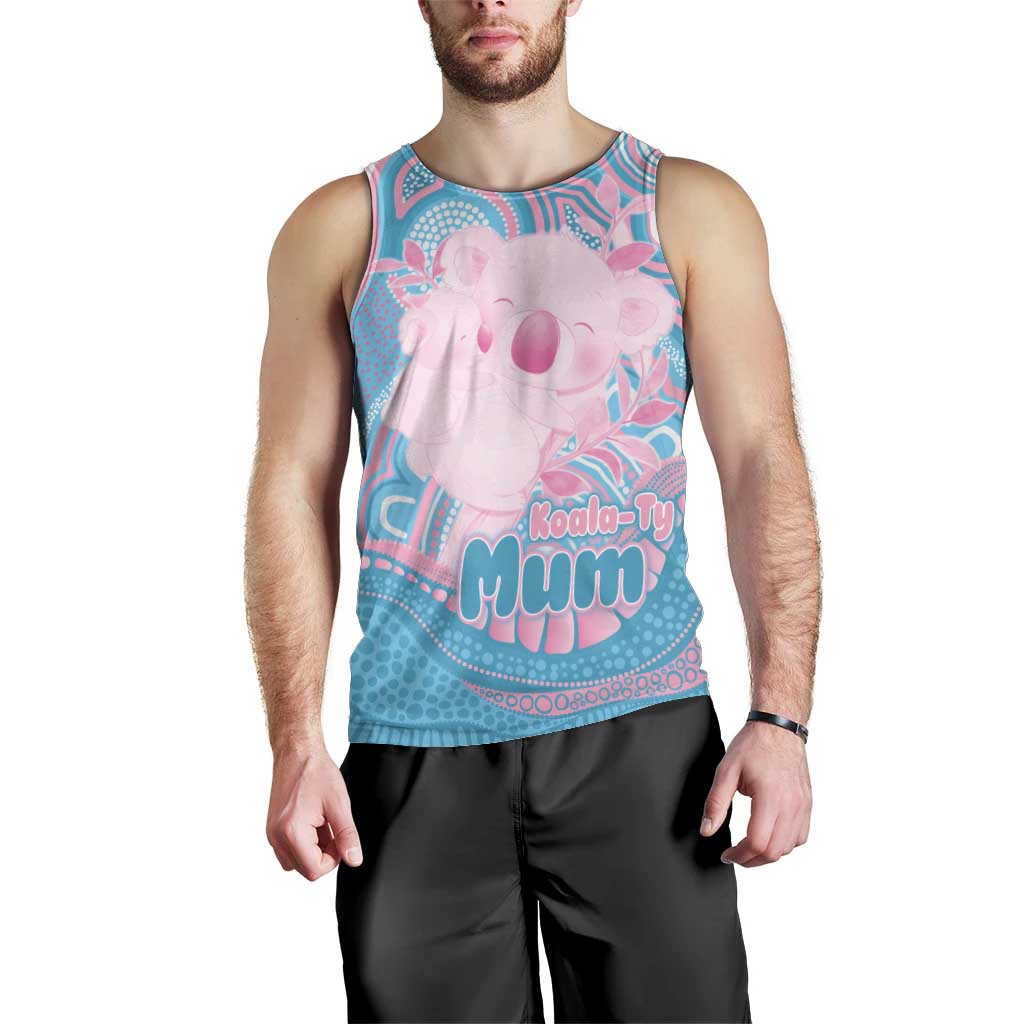 Koala Mum Australia Mother's Day Personalised Men Tank Top Pink and Blue Aboriginal Art